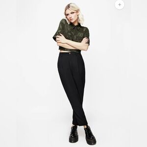 NWT Disturbia Marsilea Fern Embroidered Tapered Tailored Trousers Black